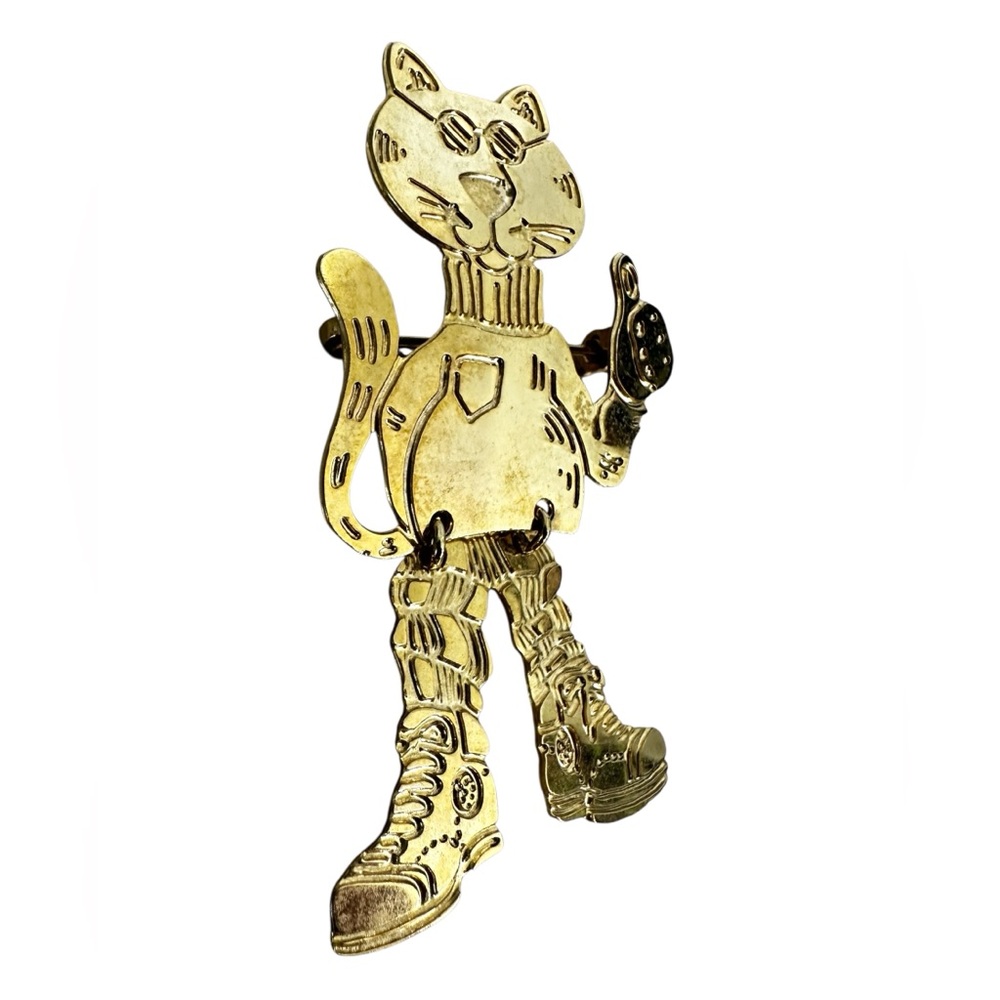 🐱Kitschy Vintage Thumbs Up Cat in Sneakers Brooch - Picture 2 of 11